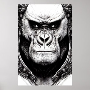 Affiche Gorilla Ape Wild Nature Illustration Line Art épiq