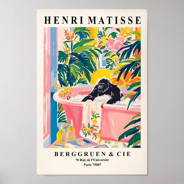 Affiche Gorilla Dans Bain Drôle Poster, Matisse Art Imprim (Devant)