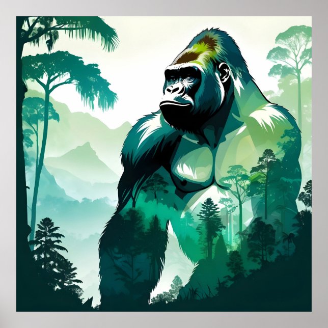 Affiche Gorilla Faune Animaux Nature Environnement Jungle (Devant)