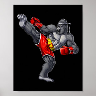 Affiche Gorilla Muay Thai Boxe Karaté Kickboxing Arts Mart