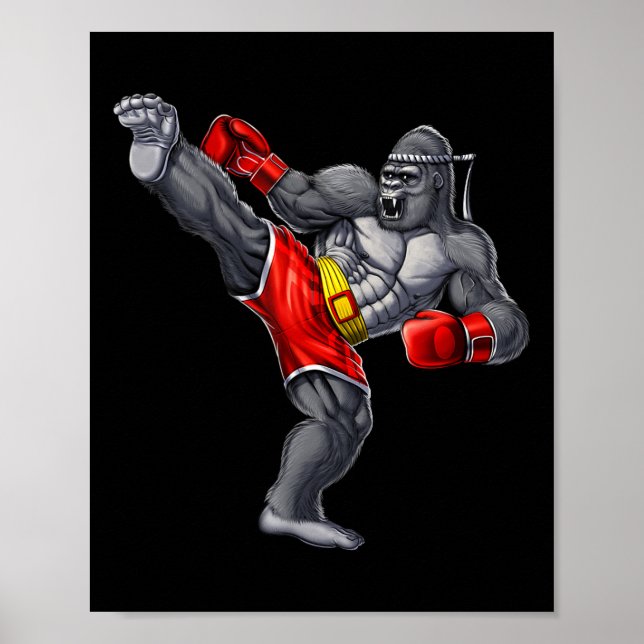 Affiche Gorilla Muay Thai Boxe Karaté Kickboxing Arts Mart (Devant)