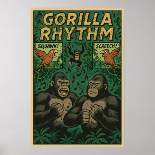 Affiche Gorilla Rhythm Jungle Comic - Musical Wildlife