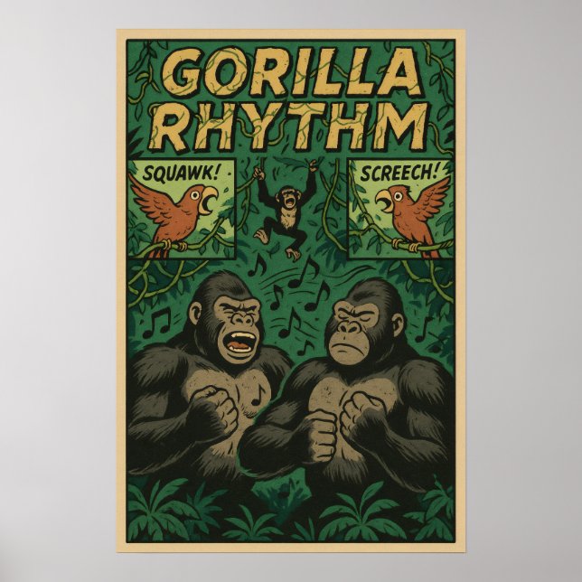 Affiche Gorilla Rhythm Jungle Comic - Musical Wildlife (Devant)