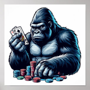 Affiche gorilla singe jouer aux cartes poker casino
