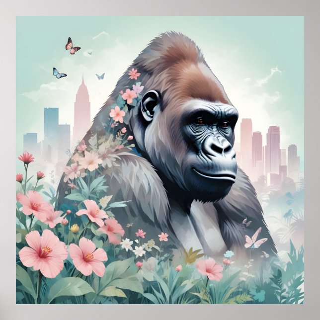 Affiche Gorilla Vintage Animal Nature Environnement Ville  (Devant)