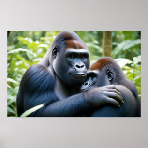 Affiche Gorille Animal Nature Faune Affection Tendresse