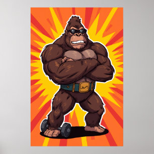 Affiche Gorille Bodybuilder Haltérophile Pop Art Cartoon