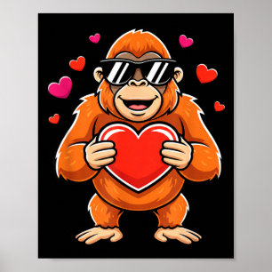 Affiche Gorille cool tenant un cœur valentin singe enfants