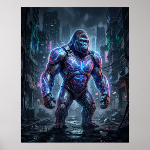 Affiche Gorille holographique Ruines Néon