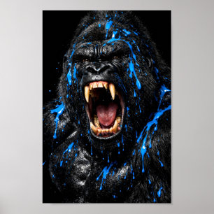 Affiche Gorille rugissant noir foncé éclaboussure de peint
