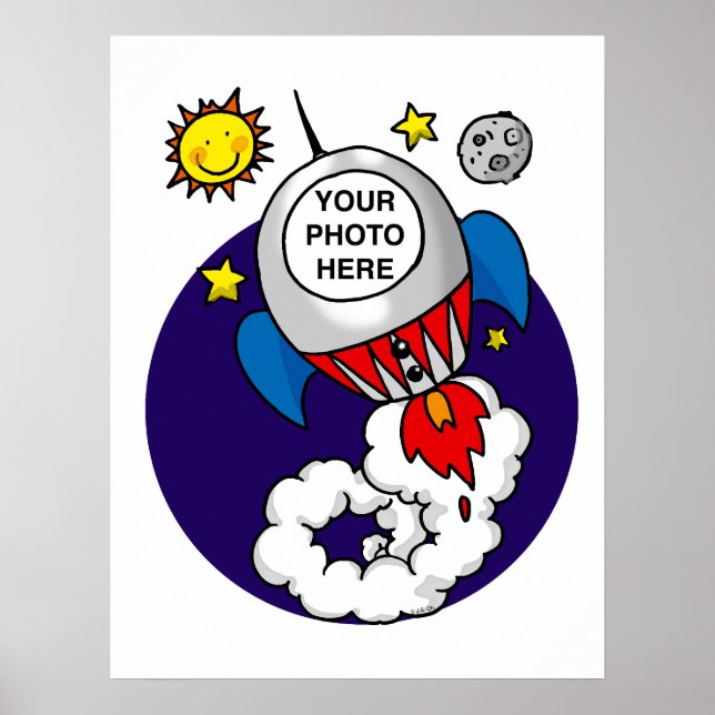 Affiche gosse d'espace fusée - ajoutez votre propre photo (Devant)