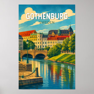 Affiche Göteborg Suède Illustration Voyage Art Vintage