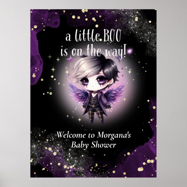 Affiche Goth Baby shower Genre Neutre Violet Noir Corbeau (Devant)