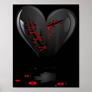 Affiche Goth Cœur Noir Saignant Coupé Ouvert Cassé En Guér