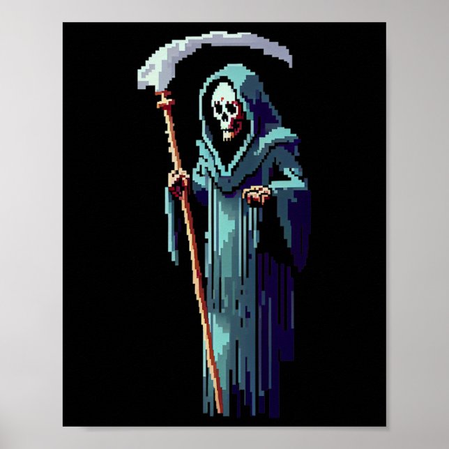 Affiche Goth Gamer 8 Bit Pixel Art Video Game Grim Reaper  (Devant)