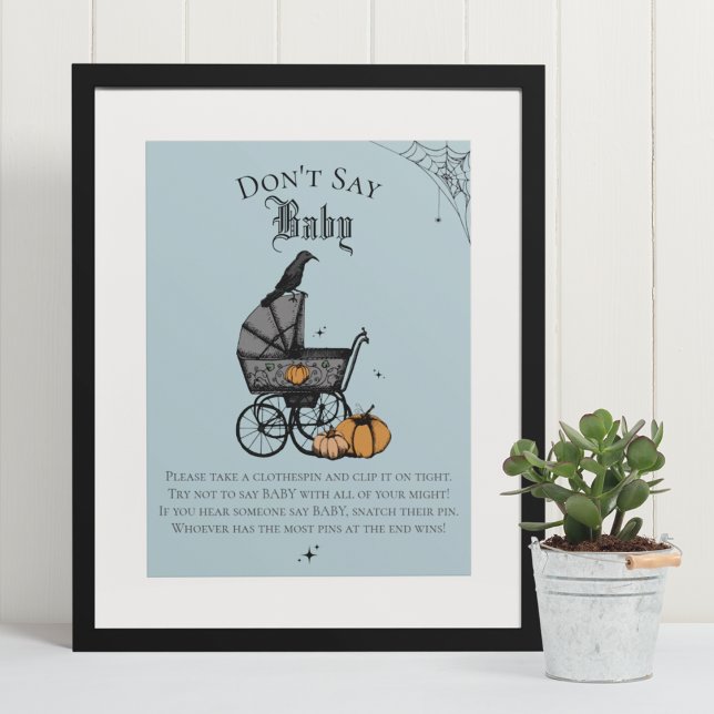 Affiche Goth Halloween Ne pas dire Baby Blue Shower Jeu (Elegant & Whimsical Gothic Baby Shower Game Poster. Frame Not Included. Hand-Drawn Illustrations.)
