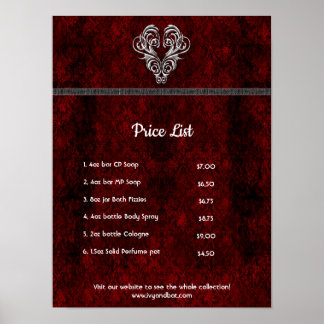 Affiche Goth Rouge Cœur Argent Damassé
