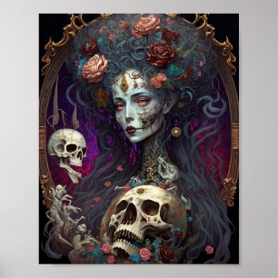 Affiche Goth Skull Zombie Femme Gothique