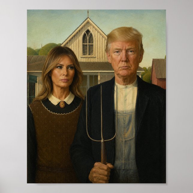 Affiche Gothic américain moderne - Parodie de Trump et Mel (Devant)