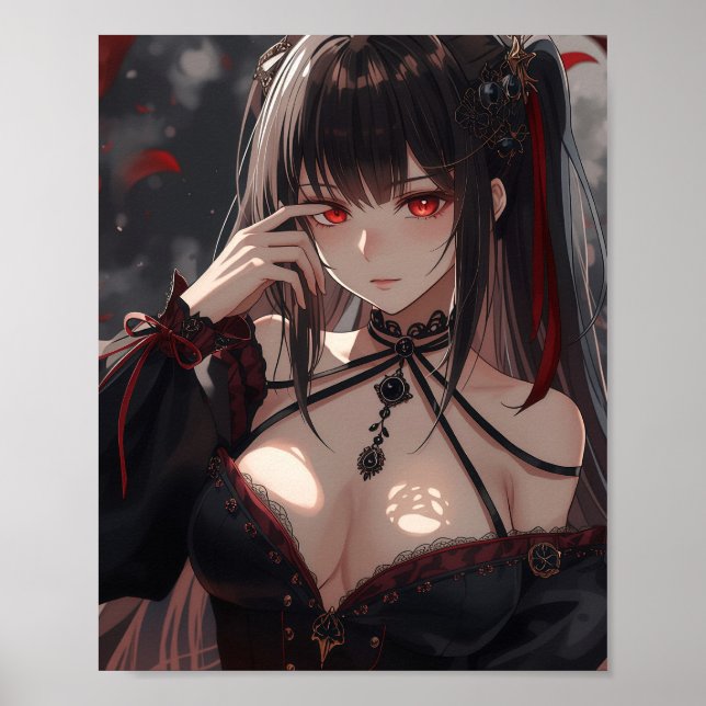 Affiche Gothic Anime Girl with Scarlet Eyes (Devant)