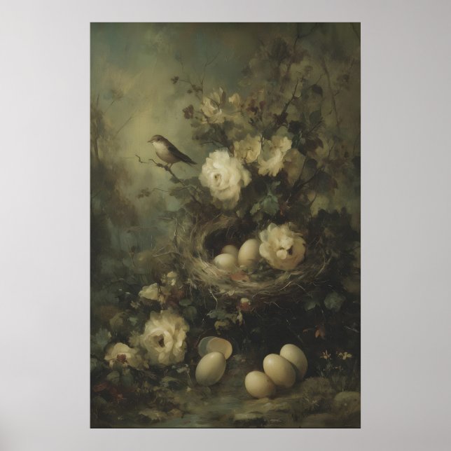 Affiche Gothic Bird Nest and Roses Oil Painting, Dark (Devant)
