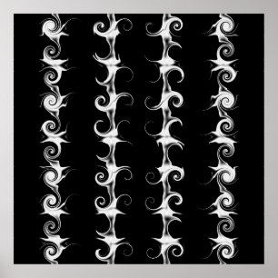 Affiche Gothic Black and White Linear Curlicue Pattern
