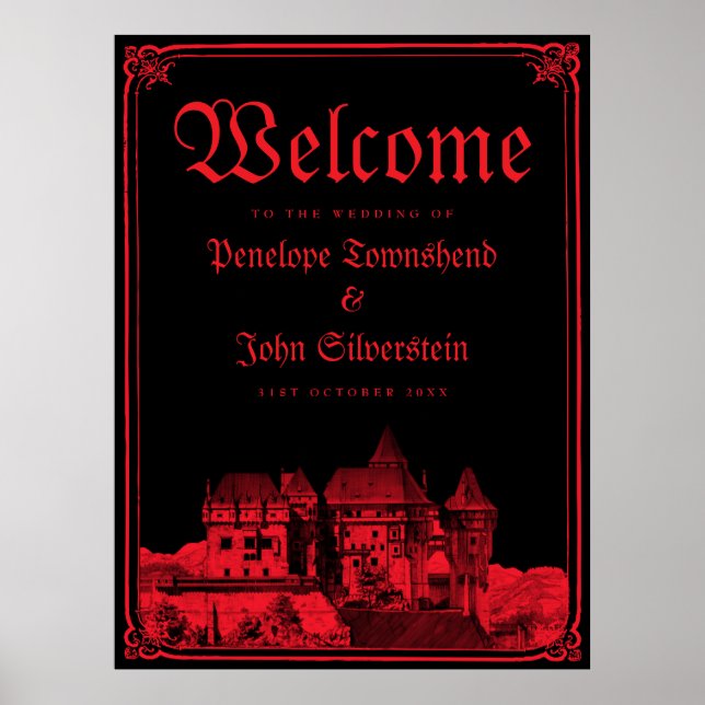 Affiche Gothic Castle Border Black Red Wedding Welcome (Devant)