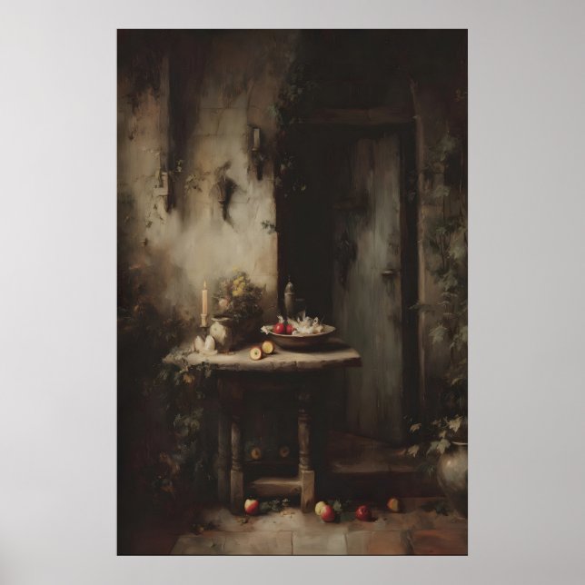 Affiche Gothic Dining Room Wall Art, Candlelit Kitchen (Devant)