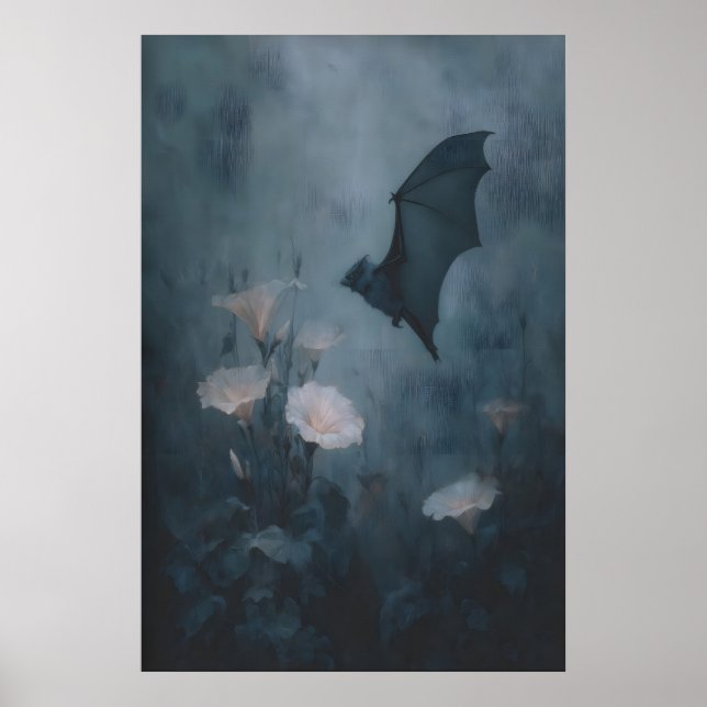 Affiche Gothic Floral Bat Wall Art With Pale Pink Flowers (Devant)