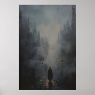 Affiche Gothic Foggy Street Art Painting, Dark Academia