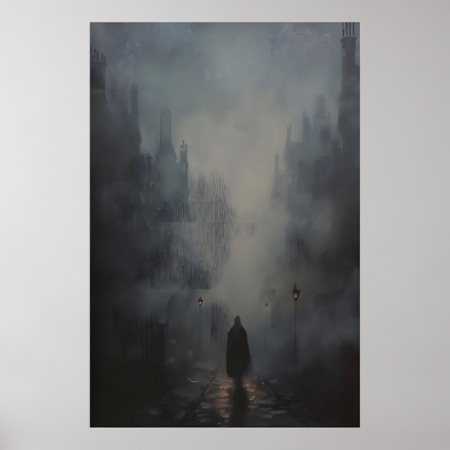 Affiche Gothic Foggy Street Art Painting, Dark Academia (Devant)
