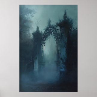 Affiche Gothic Gate Cemetery Art Print, Dark Cottagecore