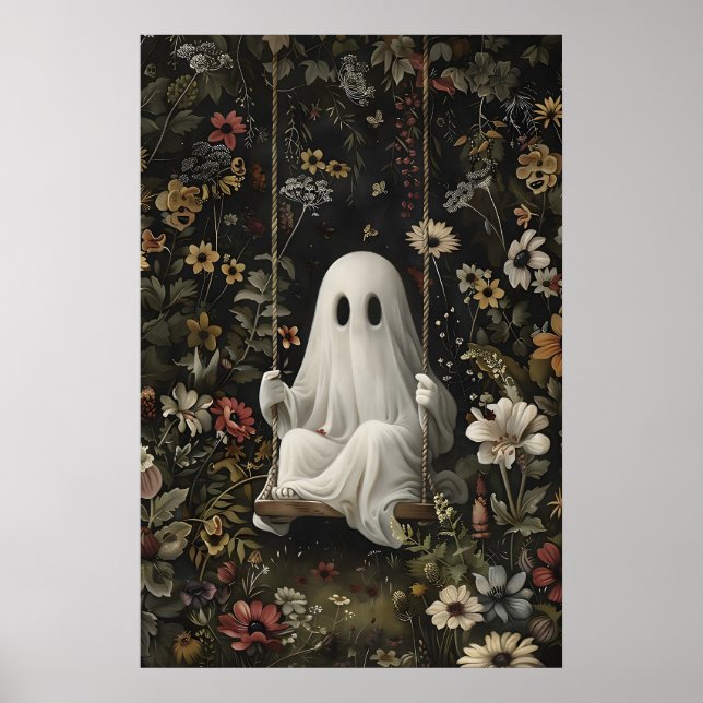 Affiche Gothic Ghost On Swing Art Print, Dark Academia (Devant)