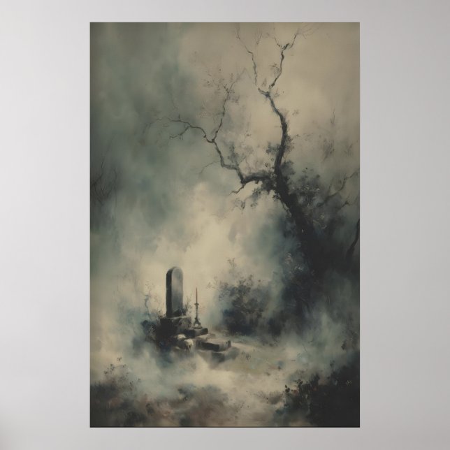Affiche Gothic Grave Under Foggy Trees Dark Halloween (Devant)