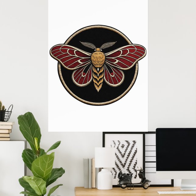 Affiche Gothic Moth Emblem Dark Botanical Art (Bureau à domicile)