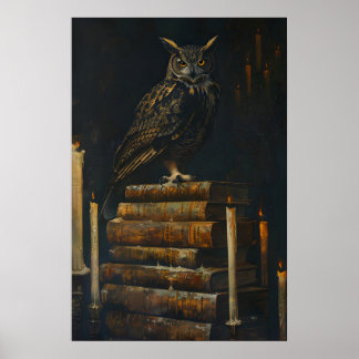Affiche Gothic Owl on Vintage Books Painting Printable