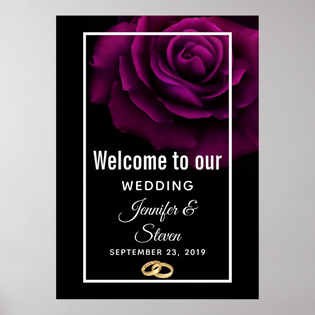 Affiche Gothic Purple-Red Rose Flower Wedding Welcome (Devant)