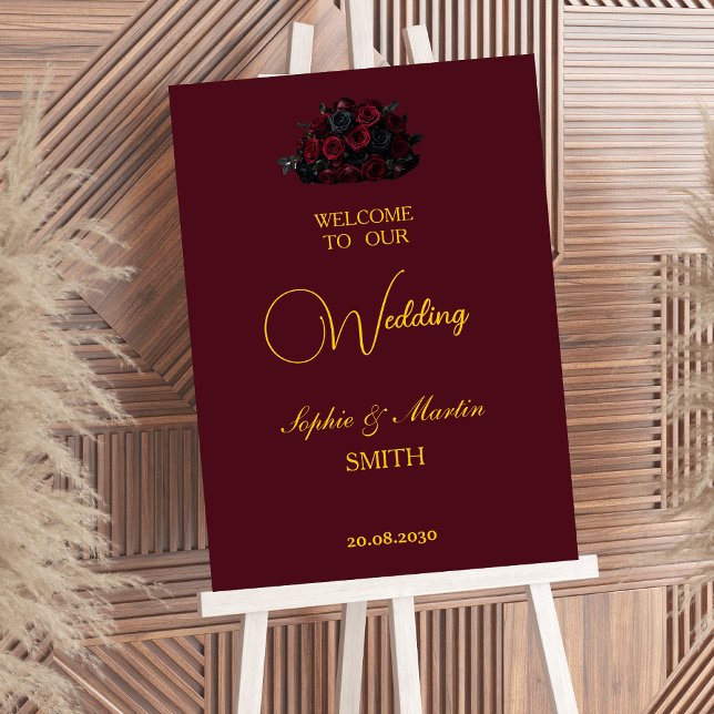 Affiche Gothic Romance Burgundy Roses Elegant Welcome Sign (Créateur téléchargé)