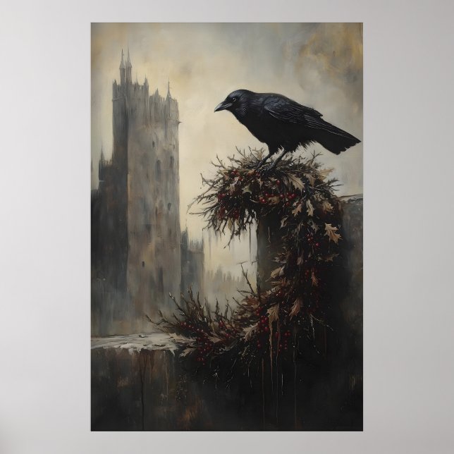 Affiche Gothic Winter Raven Crow Xmas Wreath Art (Devant)