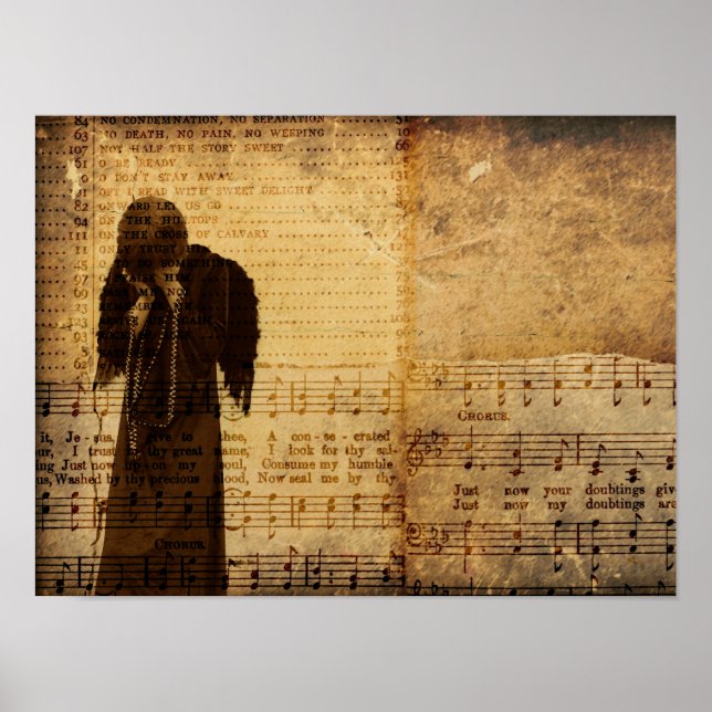 Affiche Gothique Angel Vintage Sepia Sheet Musique Texture (Devant)