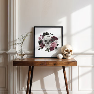 Affiche Gothique Chic Aquarelle Florale Squelette humain C