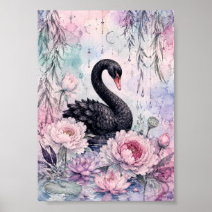Affiche Gothique Cygne Noir Céleste Whimsigoth Art Pastel