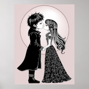 Affiche Gothique Emo Enfants Kiss Valentine's Day