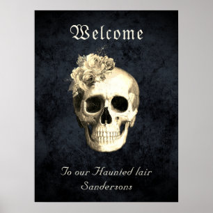 Affiche Gothique Floral Roses crâne personnalisé Halloween