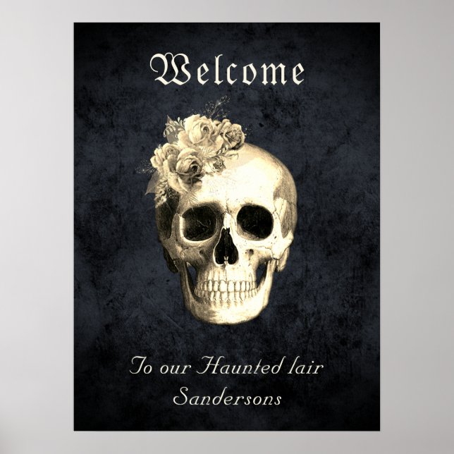 Affiche Gothique Floral Roses crâne personnalisé Halloween (Devant)