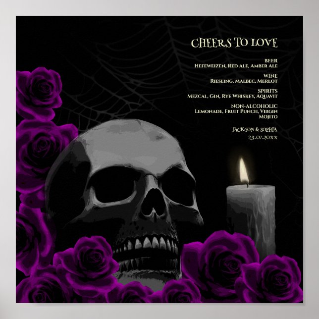 Affiche Gothique Halloween Boissons Menu Signer Crâne Rose (Devant)
