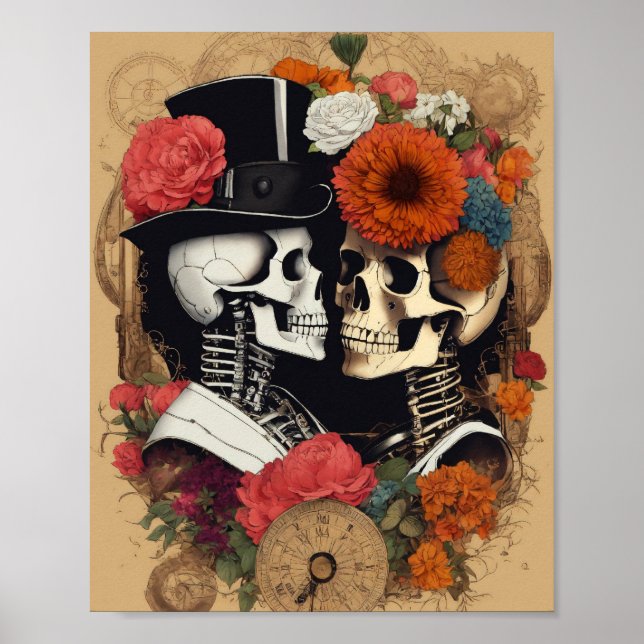 Affiche Gothique Punk Rock'n'Roll Skuls in Love Wall Art (Devant)