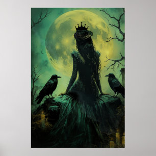 Affiche Gothique Reine Corbeau Féminine Clair de Lune
