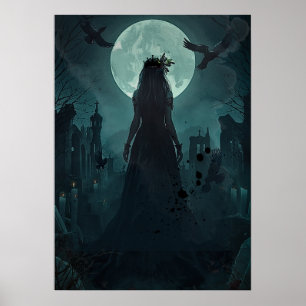 Affiche Gothique Reine Féminine Sombre Clair de Lune Corbe