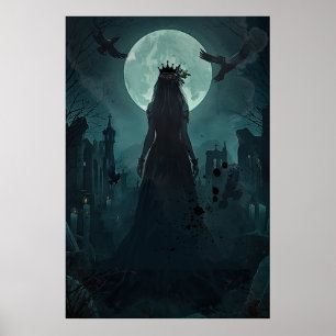 Affiche Gothique Reine Féminine Sombre Clair de Lune Corbe